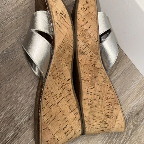 Sam Edelman Slip On Open Toe Sie 7.5M EUR 38 Silver Solid Wedges Women's - Picture 13 of 16